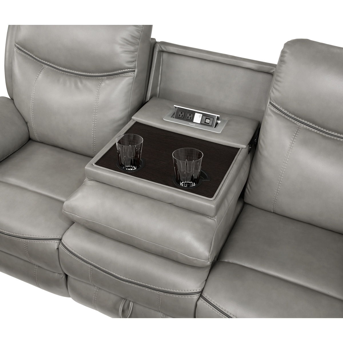 Aram - Double Reclining Sofa With Center Drop-Down Cup Holders, Receptacles, Hidden Drawer And USB Ports