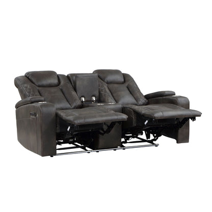 Tabor - Power Double Reclining Loveseat With Center Console, Power Headrests, Storage Arms And Cup Holders - Brownish Gray