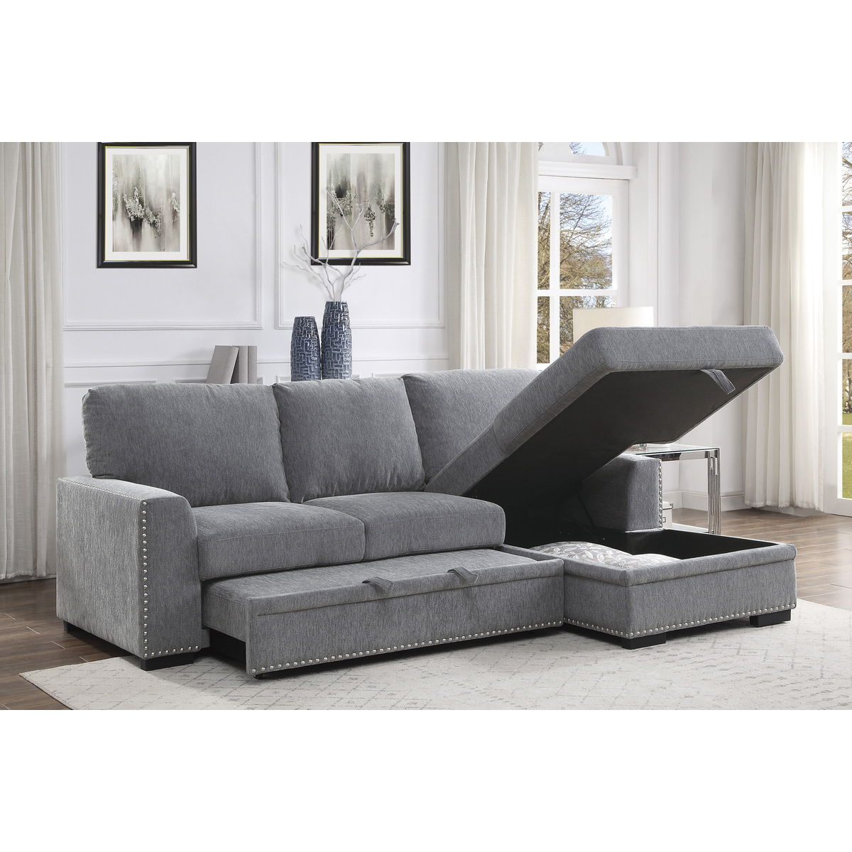 Morelia - 2 Piece Sectional With Pull-Out Bed And Chaise With Hidden Storage