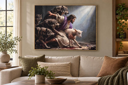 Refuge In His Arms - 48 X 36 - Hand-Embellished Canvas In Frame - Gray, White, Purple
