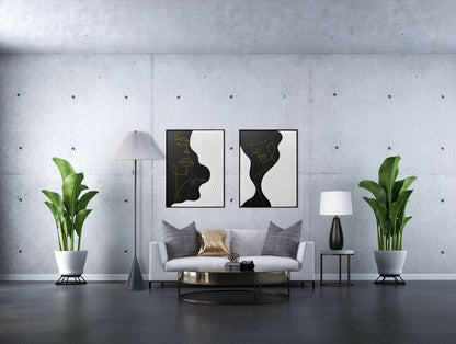 Contour Muse II Hand-Painted Canvas In Frame - Black / White