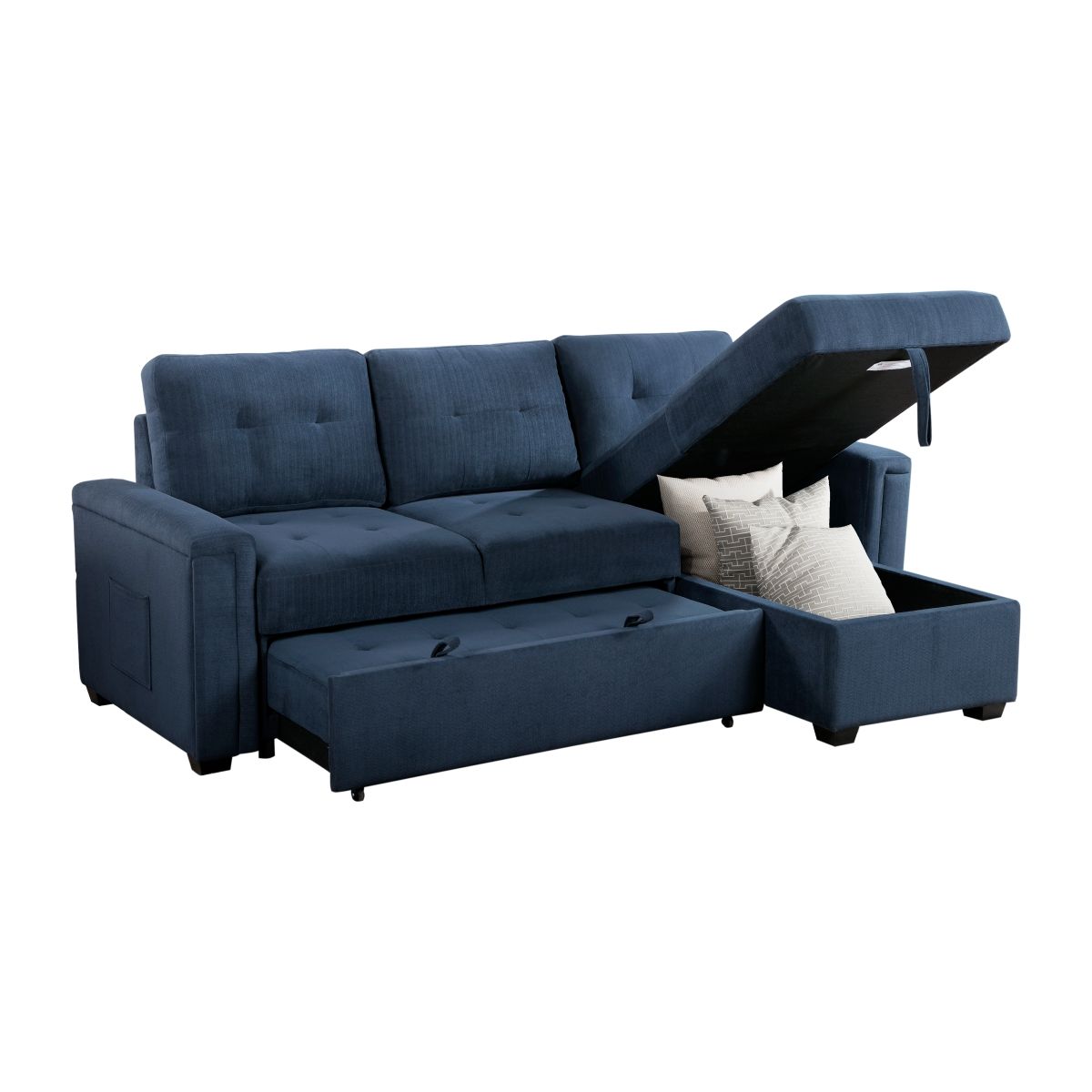 Barbara - Reversible Sectional With Hidden Storage And Pull-Out Bed - Blue