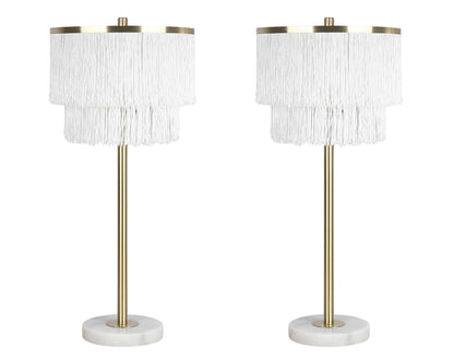 "Tassel Elegance II" Metal Table Lamp (Set of 2) - Soft Gold / White