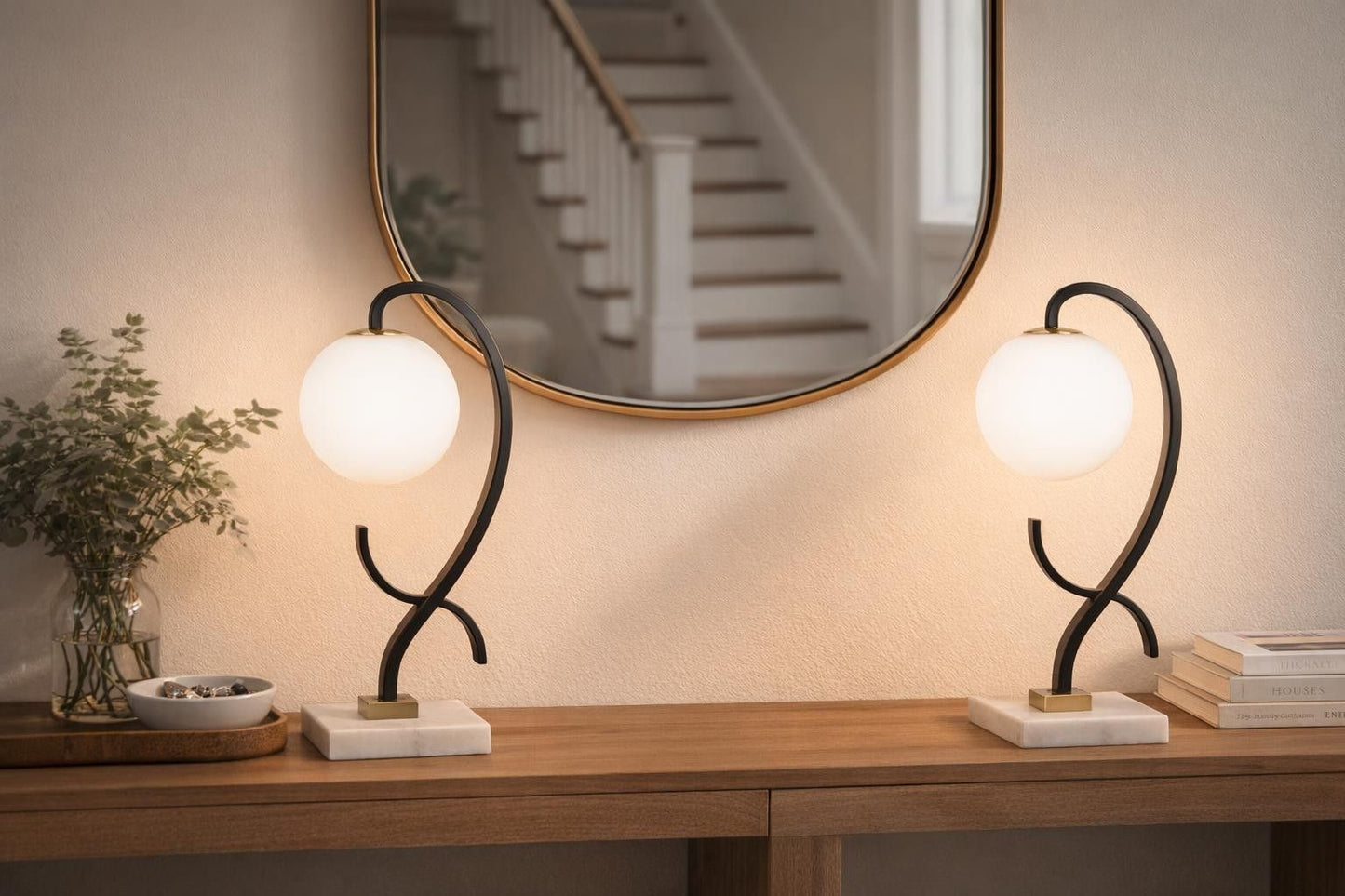 Lunar Loop Metal & Marble Accent Lamp (Set of 2) - Matte Black / White