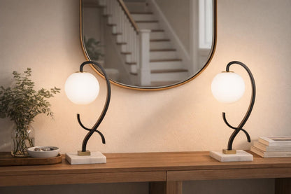 Lunar Loop Metal & Marble Accent Lamp (Set of 2) - Matte Black / White