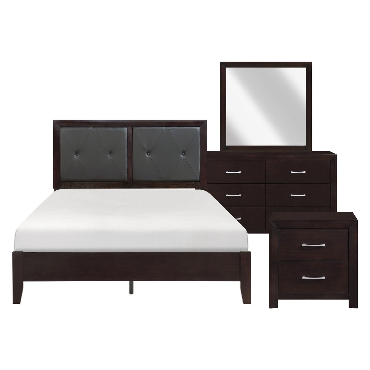 Edina - 4 Piece Set (Queen Bed, Nightstand, Dresser, Mirror) - Espresso