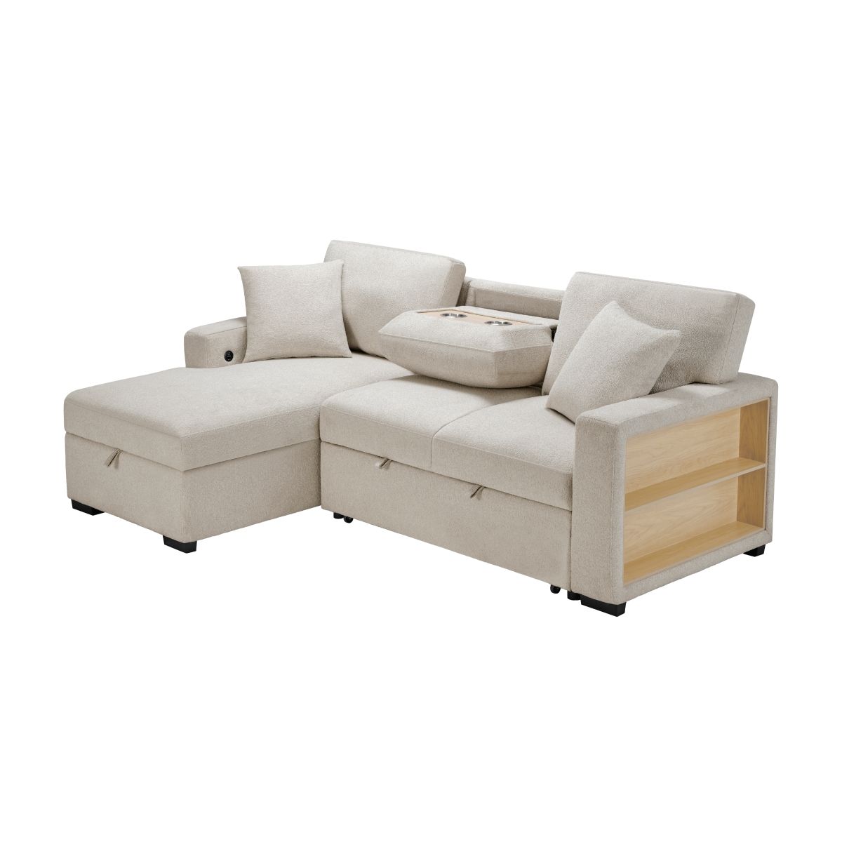 Pompano - Sectional With Chaise, Pull-Out Bed And Hidden Storage, Charging Ports