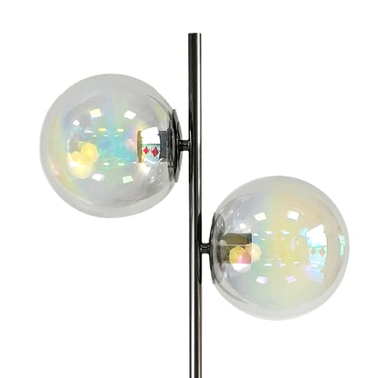 "Celestial Radiance" Metal Floor Lamp With Iridescent Glass Globes - Gun Metal Iridescent Glass