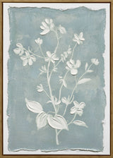 "Whispering Blooms I" Hand-Embellished Canvas In Frame - Blue / White