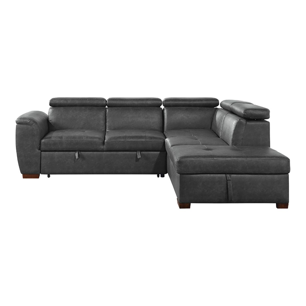 Barre - 2 Piece Sectional With Pull-Out Bed And Right Chaise With Hidden Storage, Adjustable Headrests - Gray
