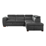 Barre - 2 Piece Sectional With Pull-Out Bed And Right Chaise With Hidden Storage, Adjustable Headrests - Gray