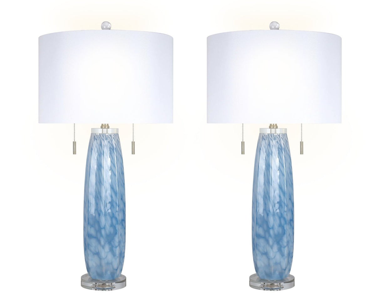 "Azure Display" Art Glass Table Lamp (Set of 2) - Blue Art Glass / Clear Crystal / Soft Gold