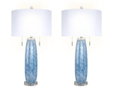"Azure Display" Art Glass Table Lamp (Set of 2) - Blue Art Glass / Clear Crystal / Soft Gold