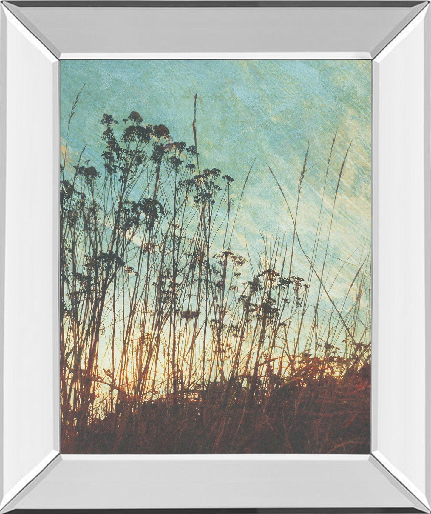 Wild Grass By Amy Melious - Mirror Framed Print Wall Art - Light Blue