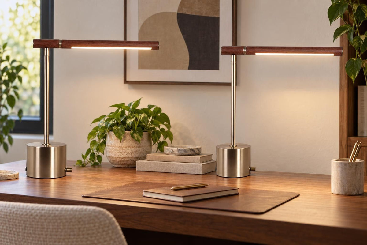Walnut Horizon - 17 X 15 - Usb-C Charging, Metal Accent Lamp (Set of 2) - Antique Brass