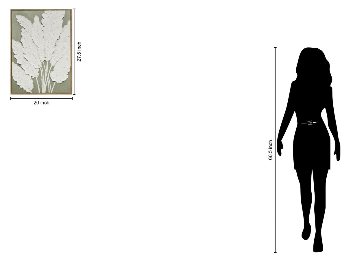 "Textured Foliage I" Hand-Embellished Canvas In Frame - Gray / Green / Wood