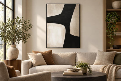Sable Contours I - 35 X 47 - Hand-Embellished Canvas In Frame - Black