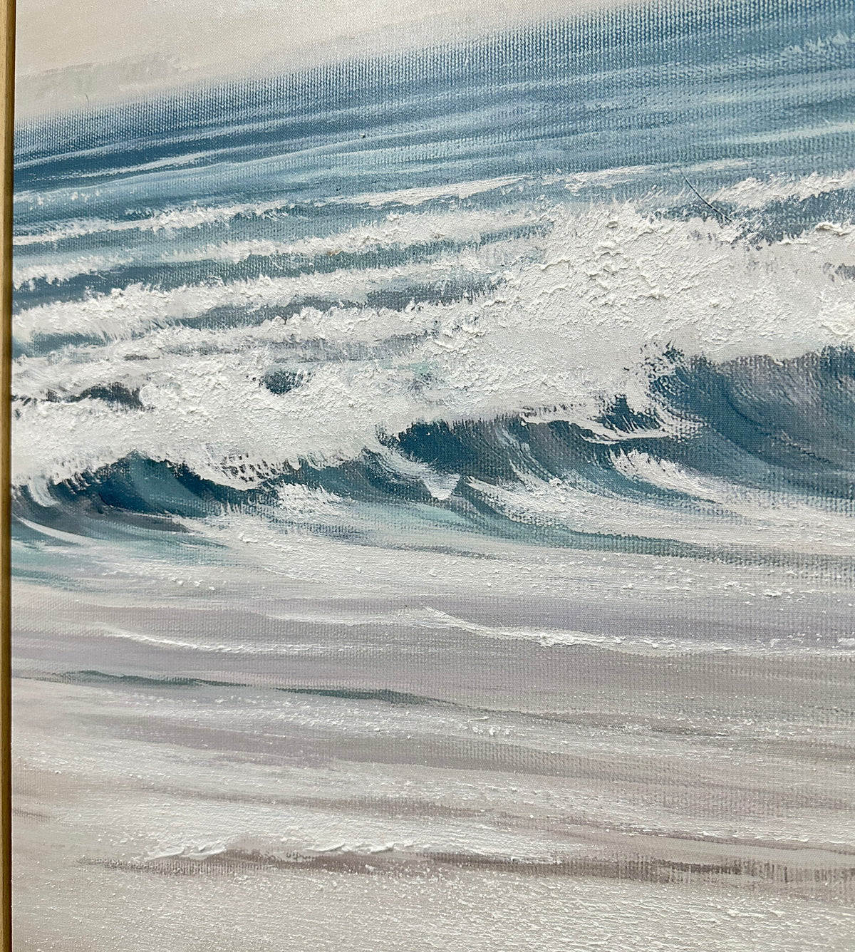 Shoreline Cadence - 59 X 39 - Hand-Embellished Canvas Triptych In Frame - Blue
