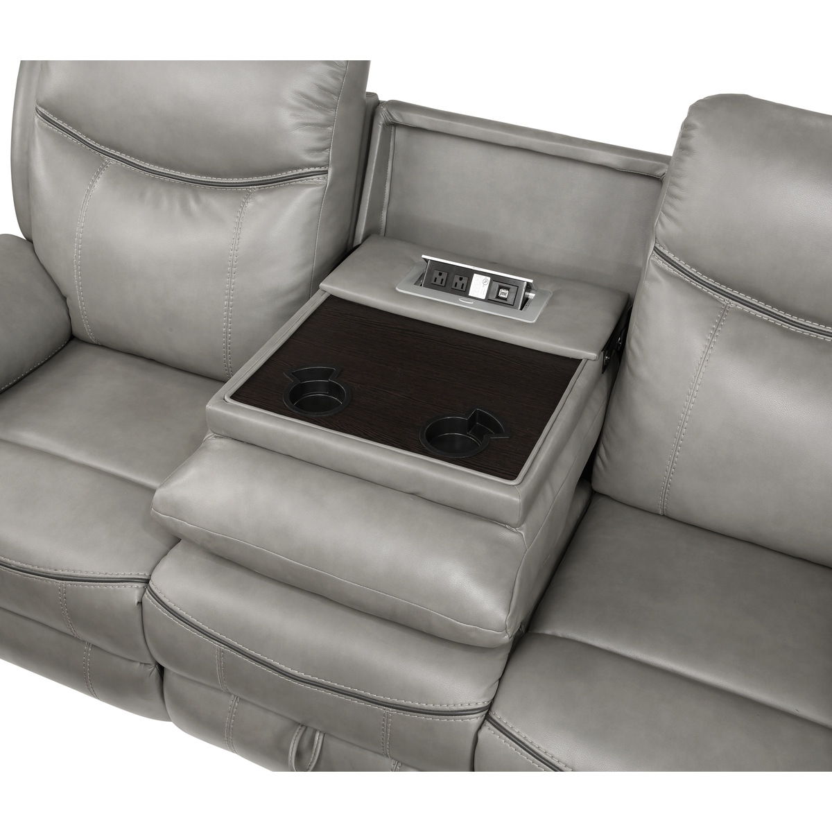 Aram - Double Reclining Sofa With Center Drop-Down Cup Holders, Receptacles, Hidden Drawer And USB Ports