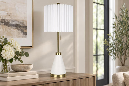 Gilded Cadence - 32 X 11 - Metal Buffet Lamp (Set of 2) - Textured White Pu Leather, Soft Gold