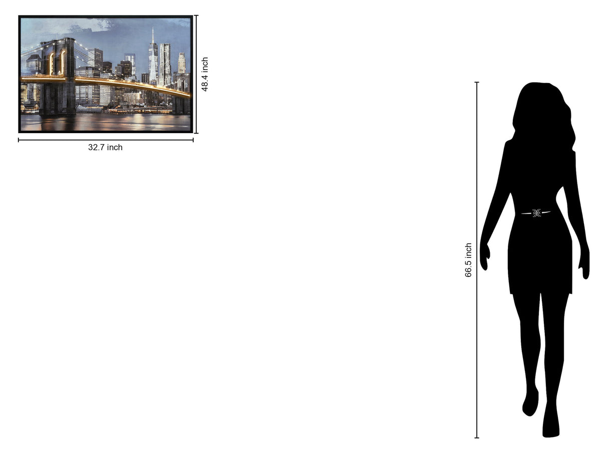 "Urban Glow" Hand-Embellished LED In Frame - Black / Gold / Blue