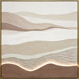 "Desert Glow I" Hand-Embellished LED In Frame - Beige / Cream