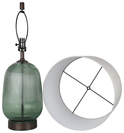 Willow Reverie - 28 X 16 - Ribbed Glass Table Lamp (Set of 2) - Sage Green Ribbed Glass