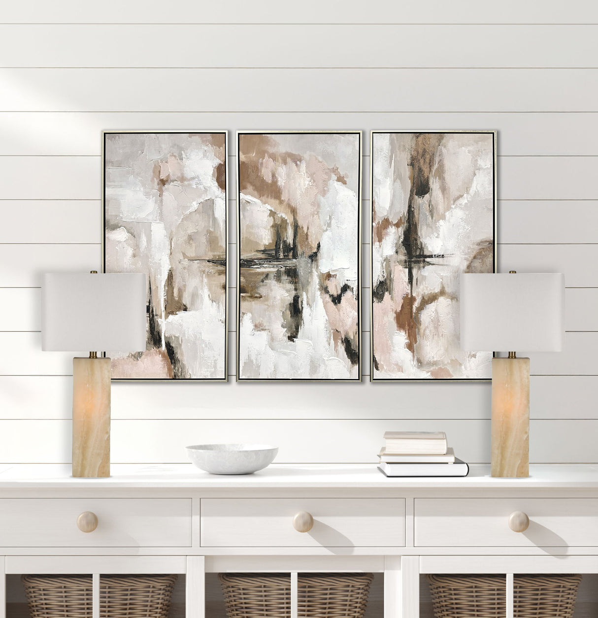 "Luminous Alabaster" Alabaster Table Lamp With Night Light (Set of 2) - Alabaster / Soft Gold