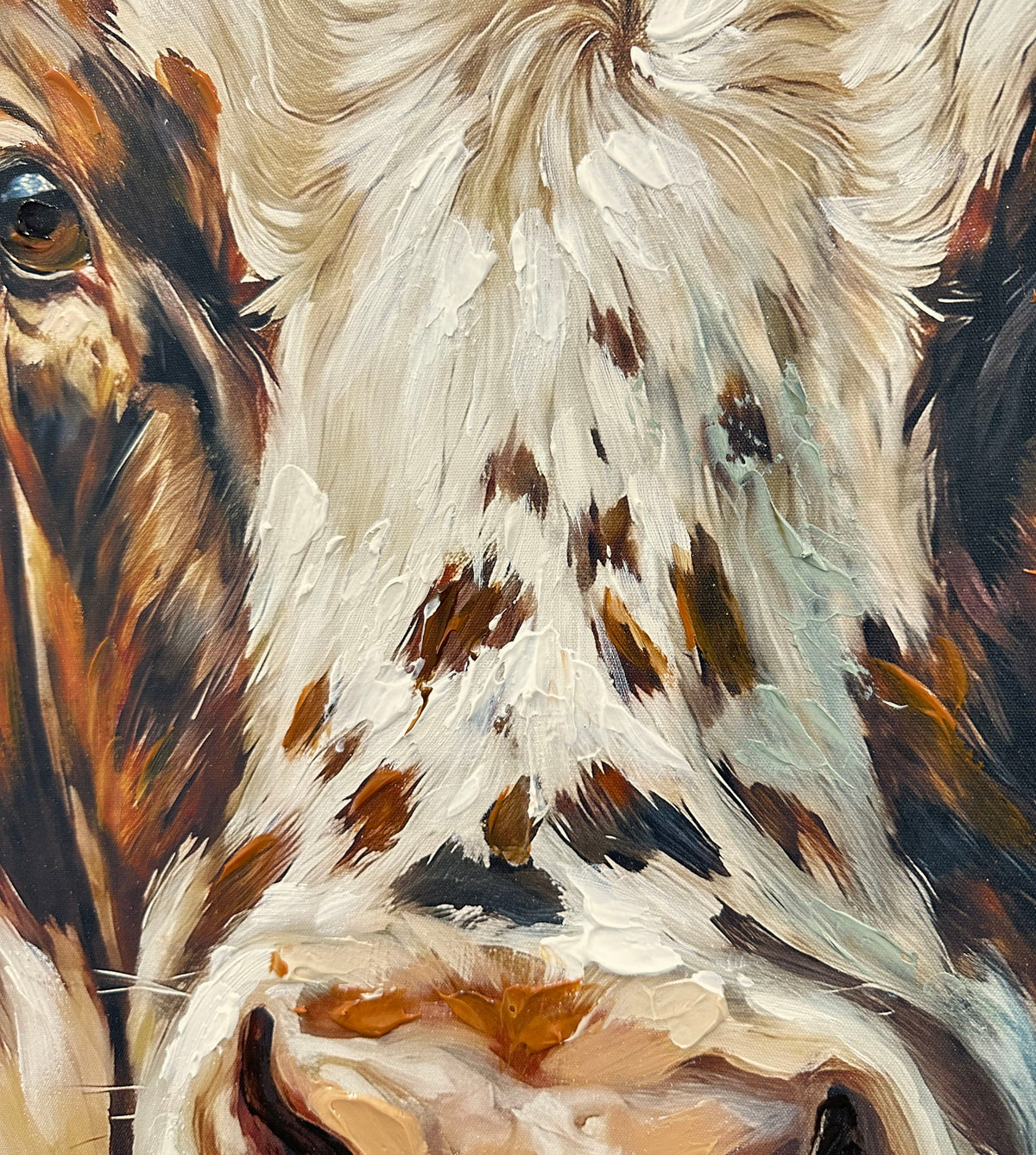Pasture Witness - 34 X 34 - Hand-Embellished Canvas In Frame - Rust Brown