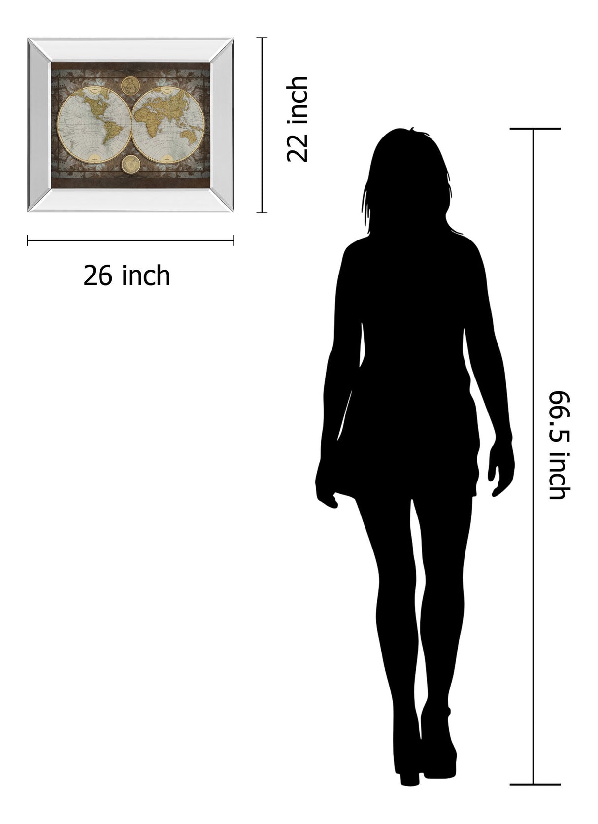 World Map By Elizabeth Medley - Mirror Framed Print Wall Art - Beige