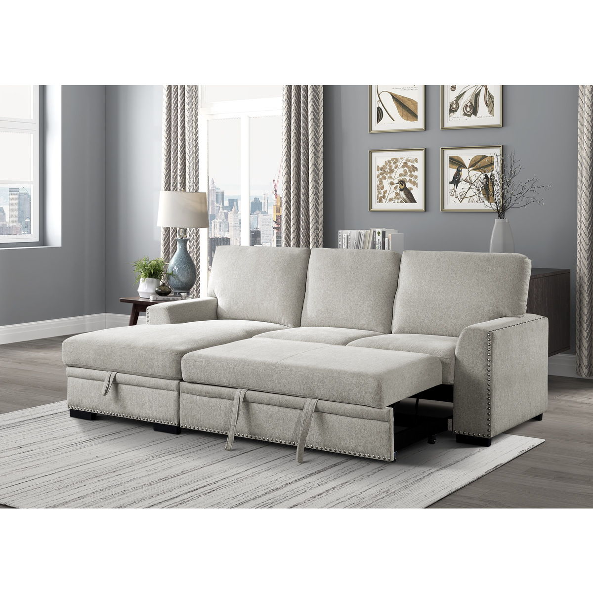 Morelia - 2 Piece Sectional With Pull-Out Bed And Chaise With Hidden Storage