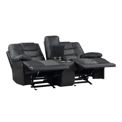 Fabian - Double Glider Reclining Loveseat With Center Console, Receptacles And USB Ports - 2-Tone Gray (Gray / Dark Gray)