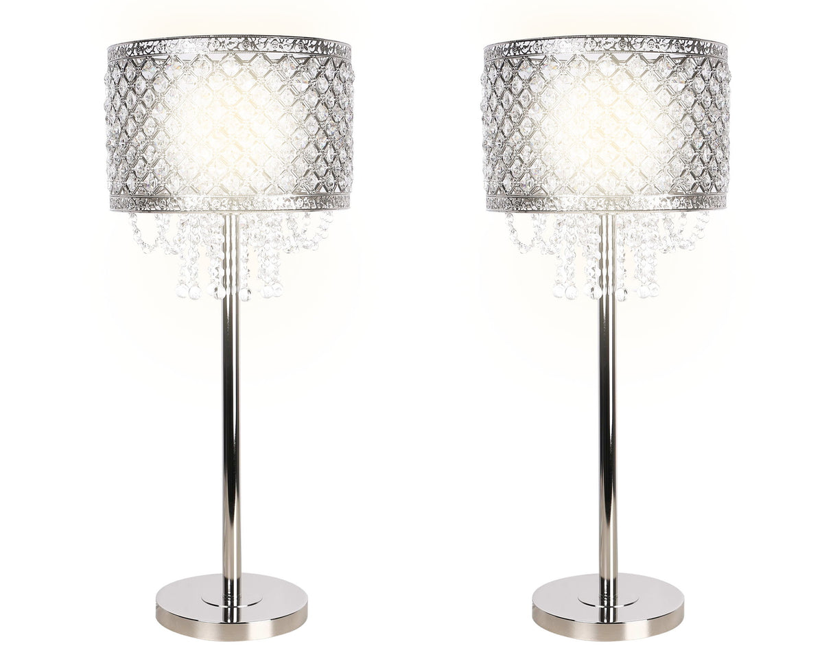 "Crystal Elegance II" Metal Table Lamp (Set of 2) - Polished Nickel / Clear Crystal