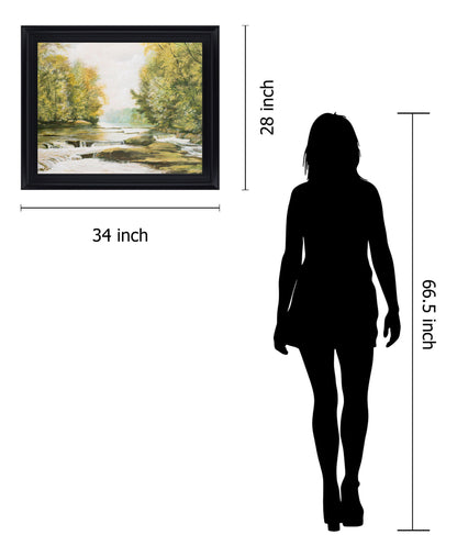 Sunlit Brook Serenity - 28" x 34" Framed Wall Art - Green
