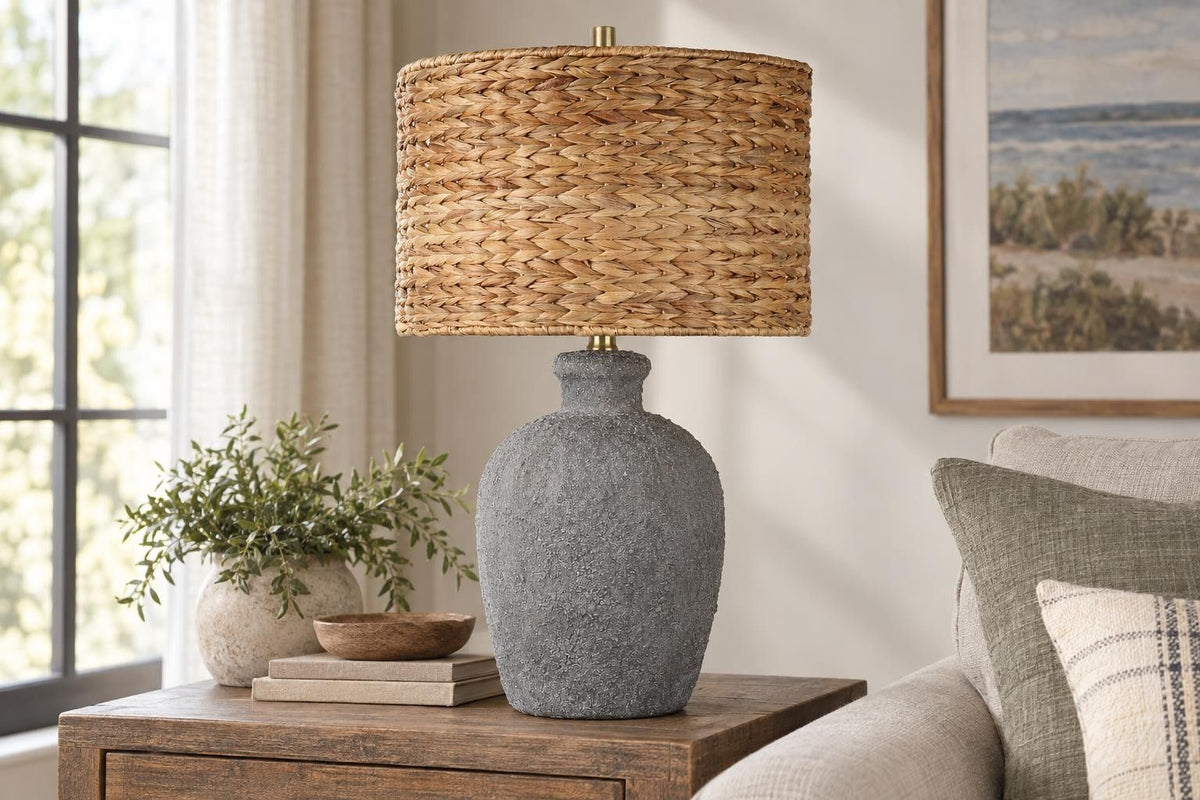 Ashen Grove - 28 X 16 - Ceramic Table Lamp - Weathered Charcoal Stone
