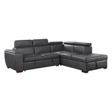 Barre - 2 Piece Sectional With Pull-Out Bed And Right Chaise With Hidden Storage, Adjustable Headrests - Gray