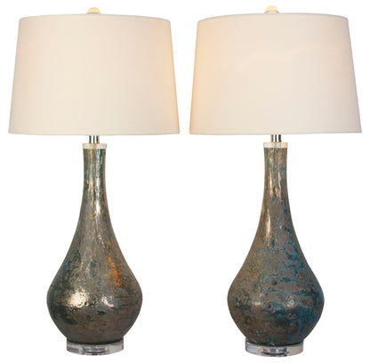 Lagoon Luster - 32 X 16 - Art Glass Table Lamp (Set of 2) - Mottled Teal