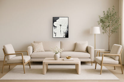 "Monochrome Blossom" Hand-Painted Canvas In Frame - White / Gray