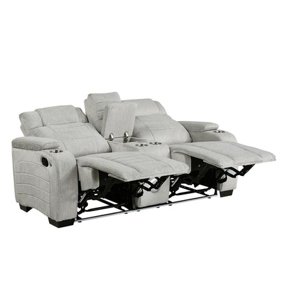 Ronan - Double Reclining Loveseat With Center Console, Wireless Speakers, Storage Arms, Cup Holders And Led - Gray