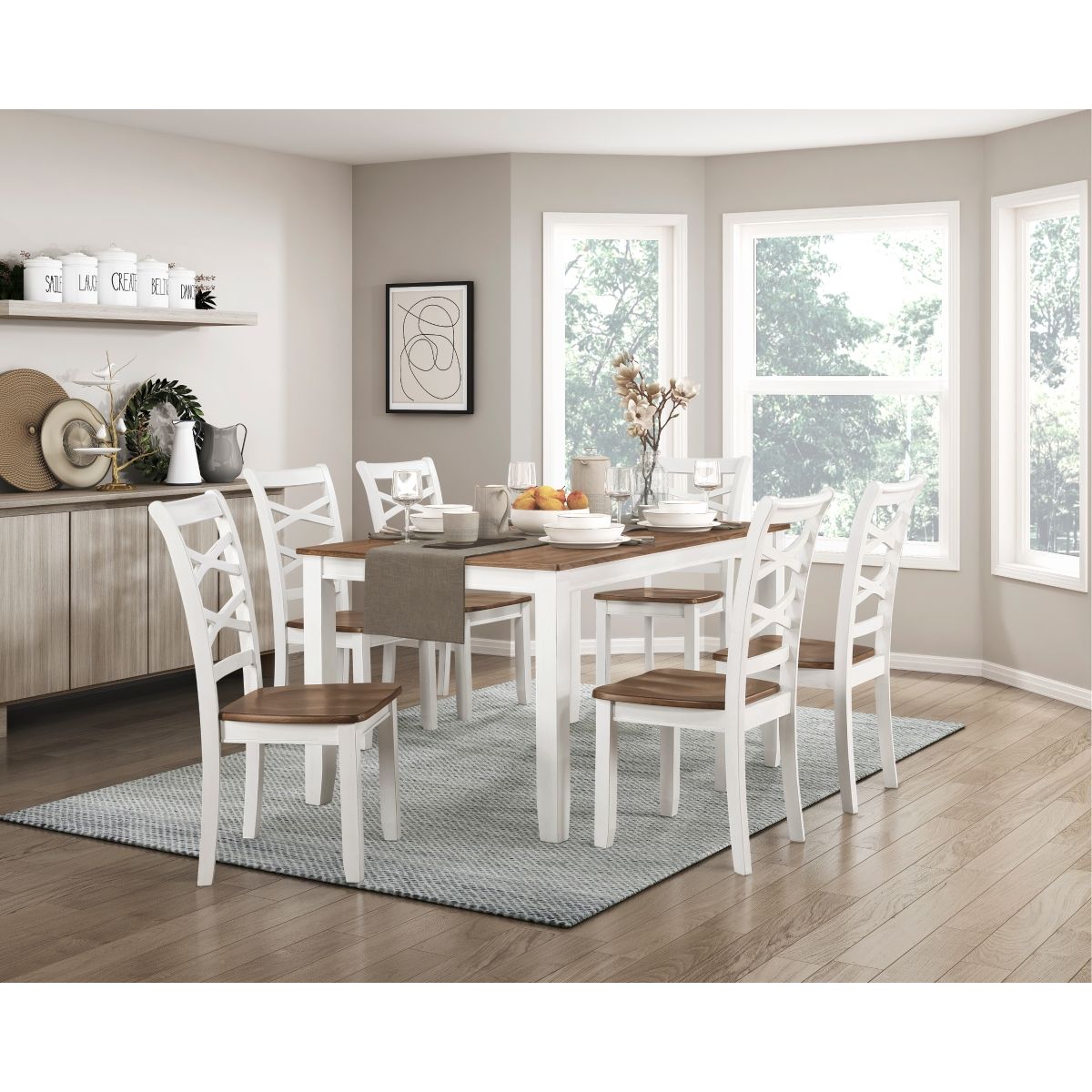 Dobson - 7 Piece Dinette Set - White / Cherry