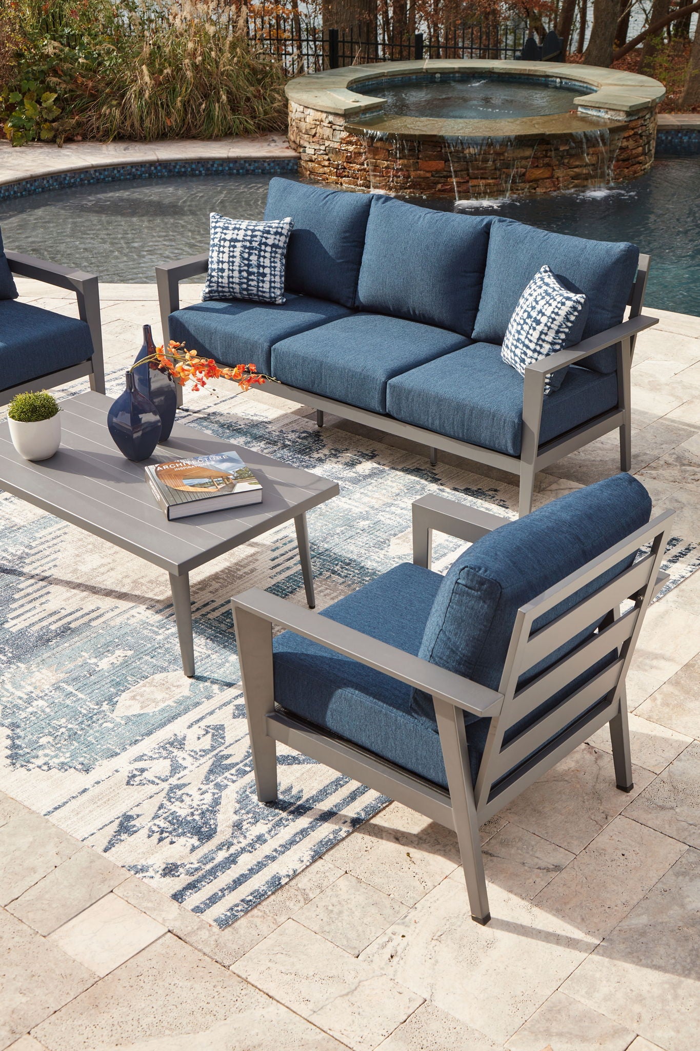 Gali - Sofa / Chairs / Table Set (Set of 4) - Gray / Blue