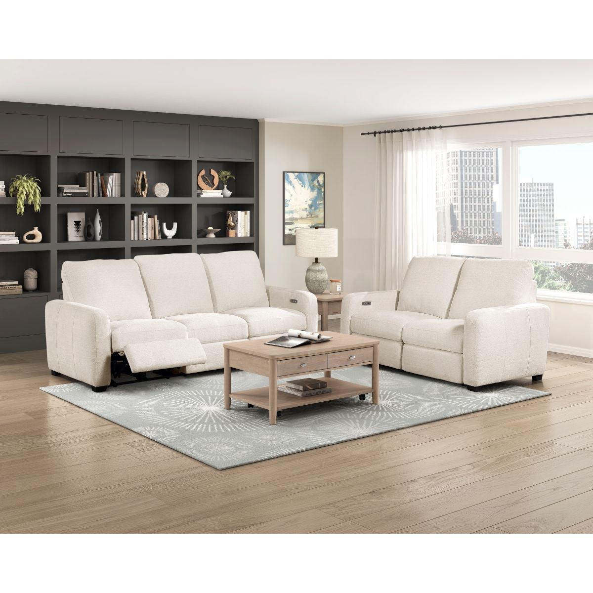 Vera - Power Double Reclining Sofa With USB Charging Ports - Beige