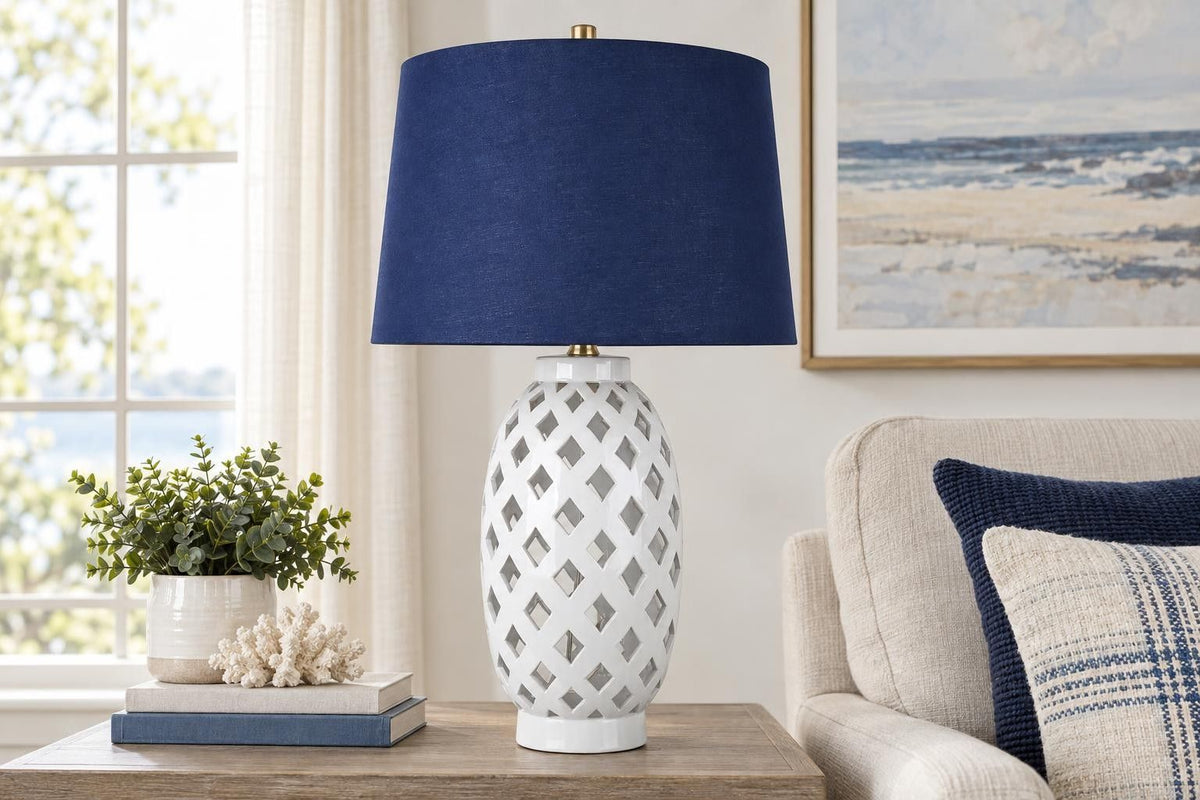 Harbor Trellis - 28 X 16 - Ceramic Table Lamp (Set of 2) - Matte White