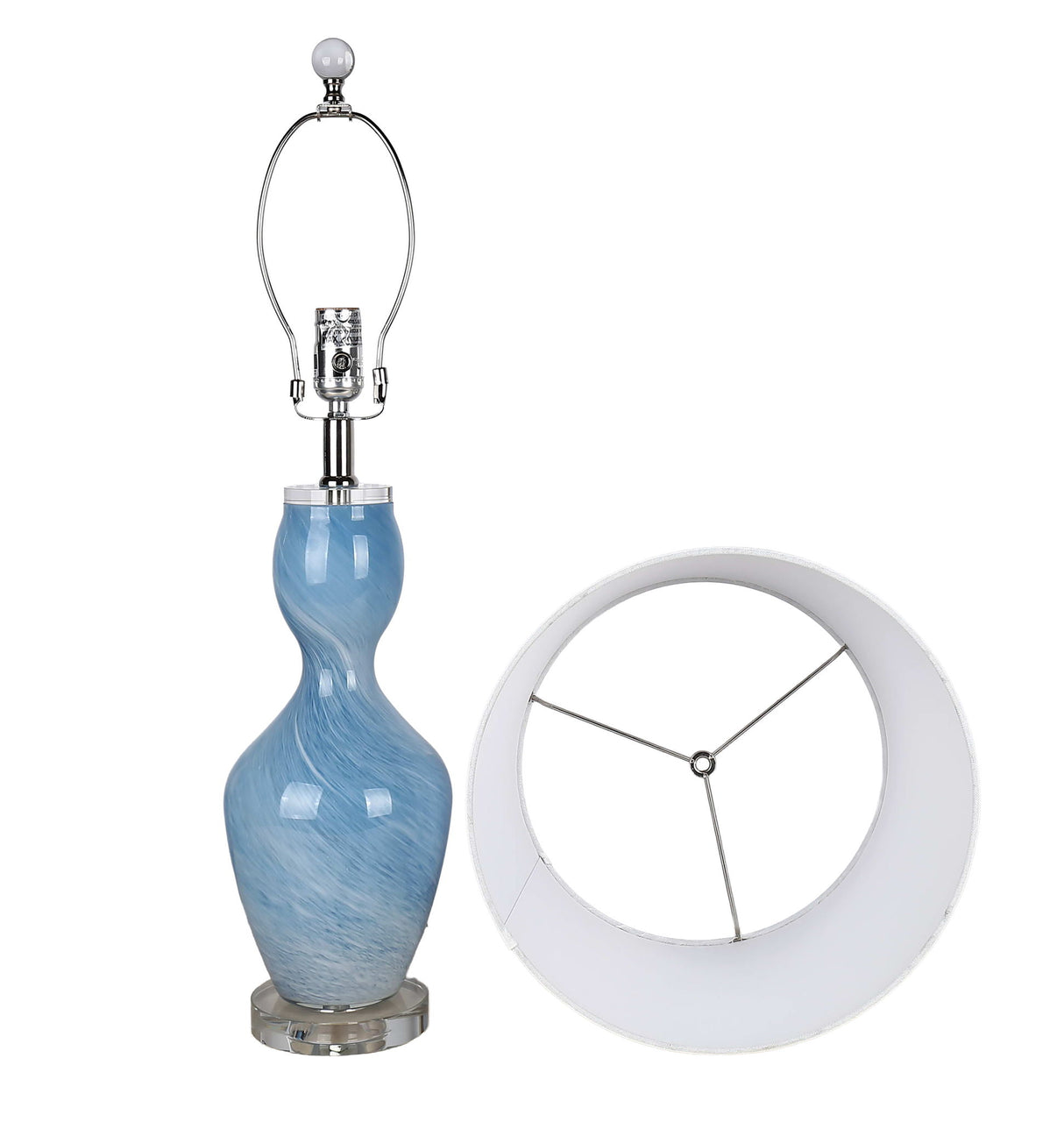 "Azure Elegance" Art Glass Table Lamp (Set of 2) - Blue Art Glass