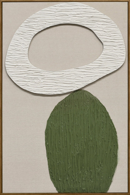 Mosslight Balance I - 32 X 47 - Hand-Painted Neon Canvas In Frame - Olive Green