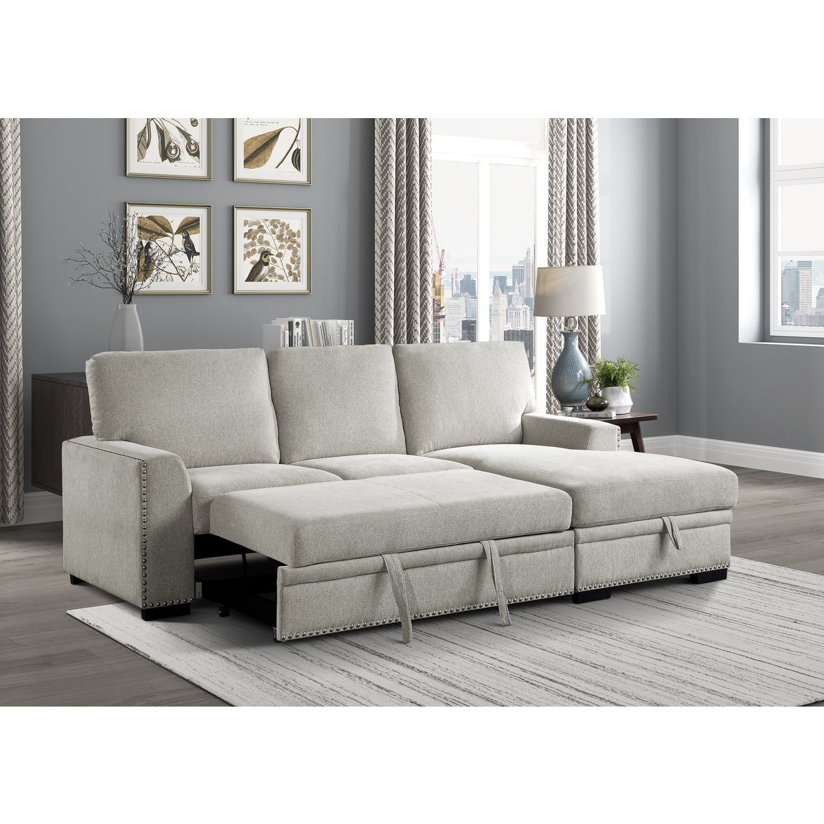 Morelia - 2 Piece Sectional With Pull-Out Bed And Chaise With Hidden Storage