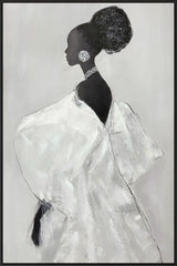 "Elegant Silhouette I" Hand-Painted With Rocks In Frame - Gray / Black / Rock