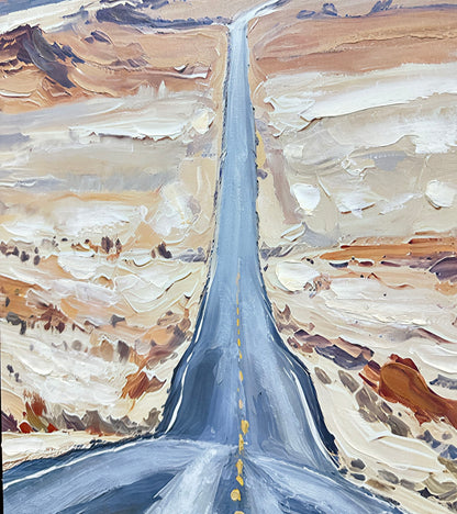 Beyond The Mesas - 20 X 39 - Hand-Embellished Canvas Triptych In Frame - Tan, Rust, Cream, Blue-Gray