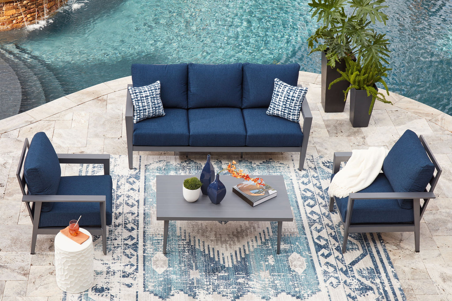 Gali - Sofa / Chairs / Table Set (Set of 4) - Gray / Blue