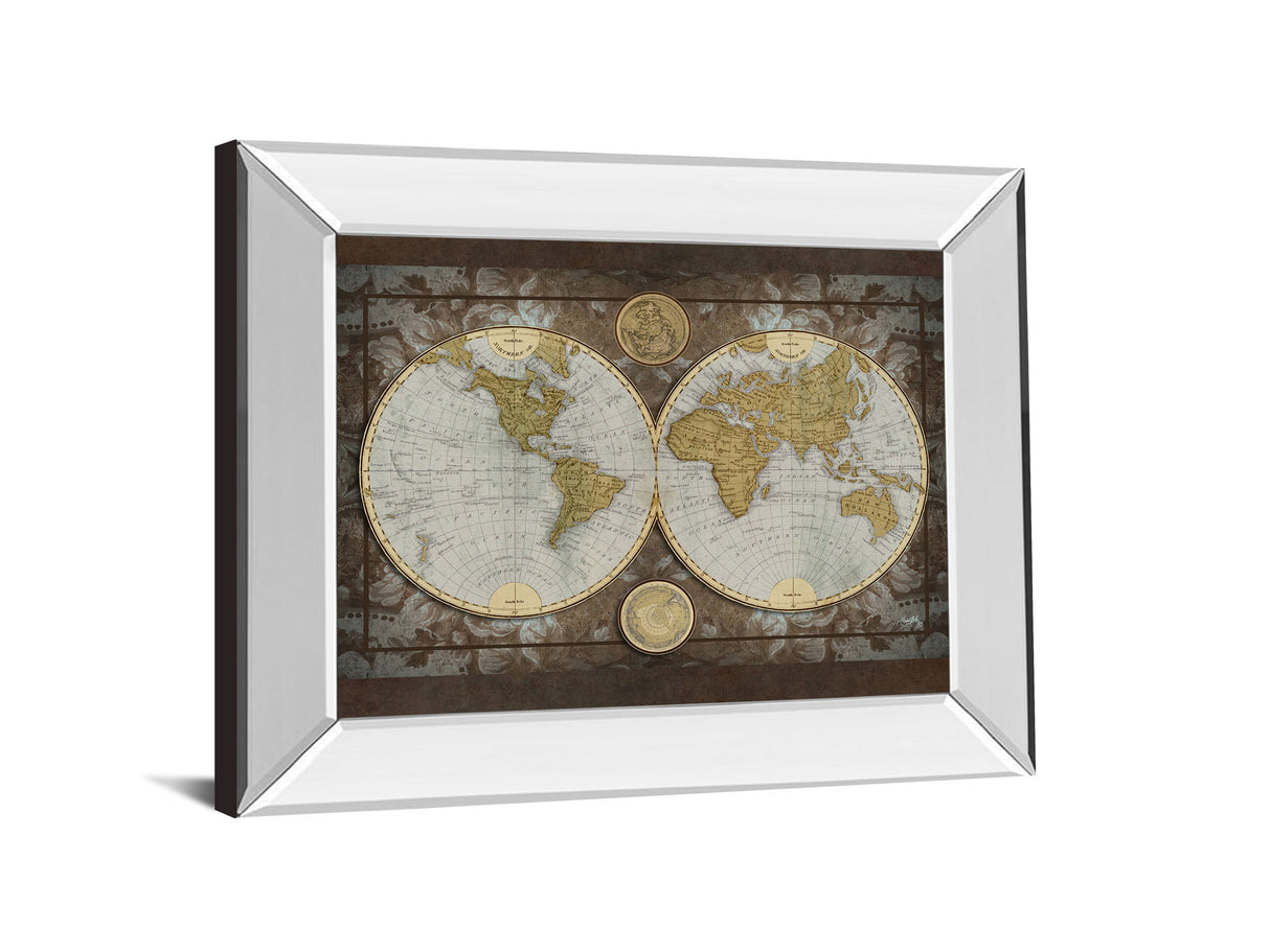 World Map By Elizabeth Medley - Mirror Framed Print Wall Art - Beige